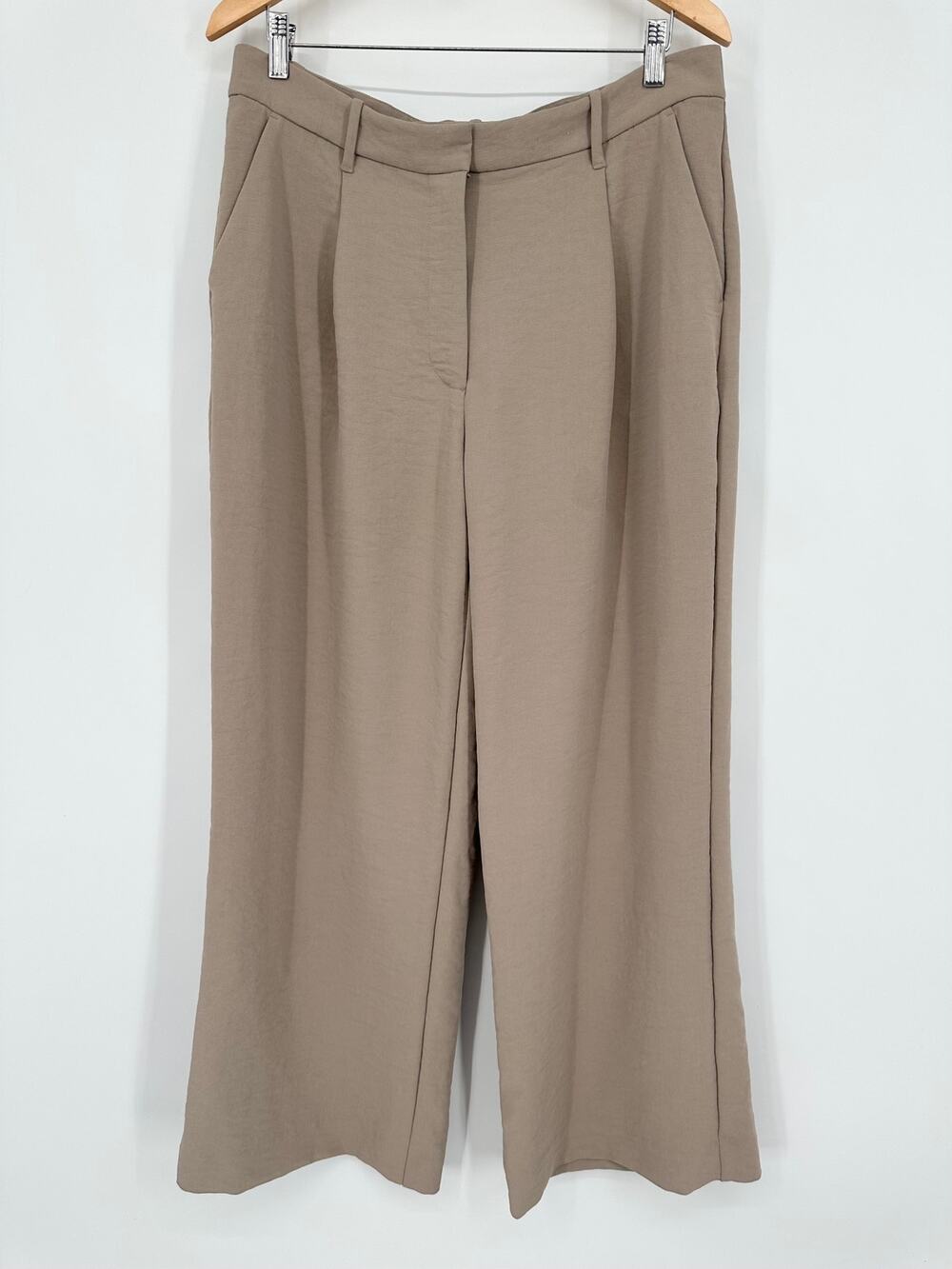 Abercrombie & Fitch Tailored Wide Leg Pants Pleated High Rise Trousers, Tan